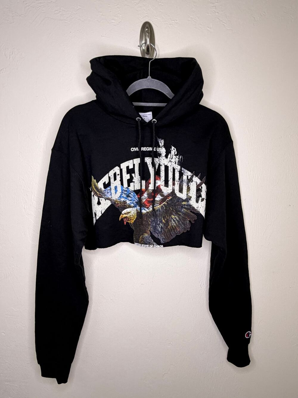 Champion x Civil Regime Rebel Youth Eagle Cropped Hoodie Black M Streetwear